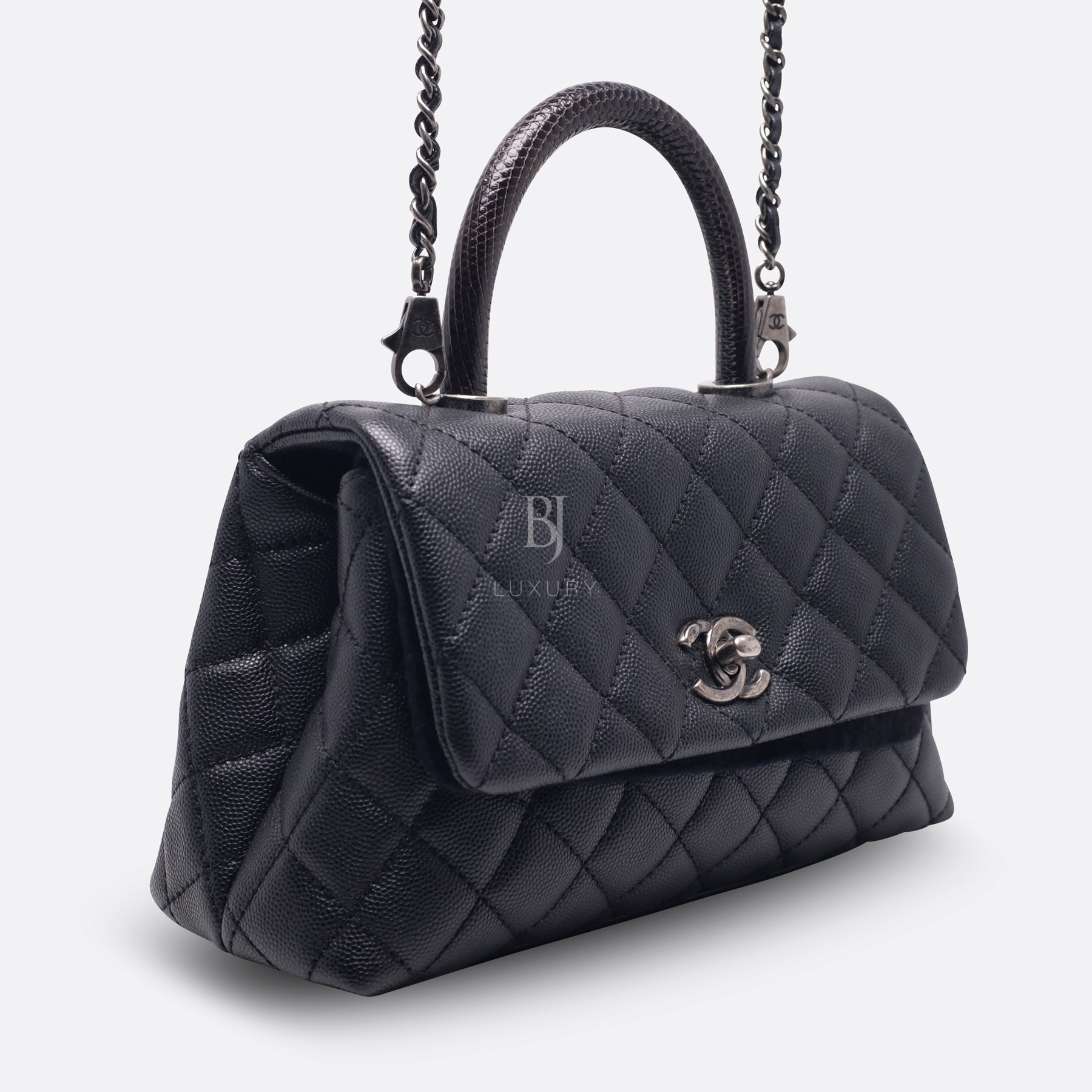 CHANEL COCO HANDLE SMALL BLACK CAVIAR, LIZARD