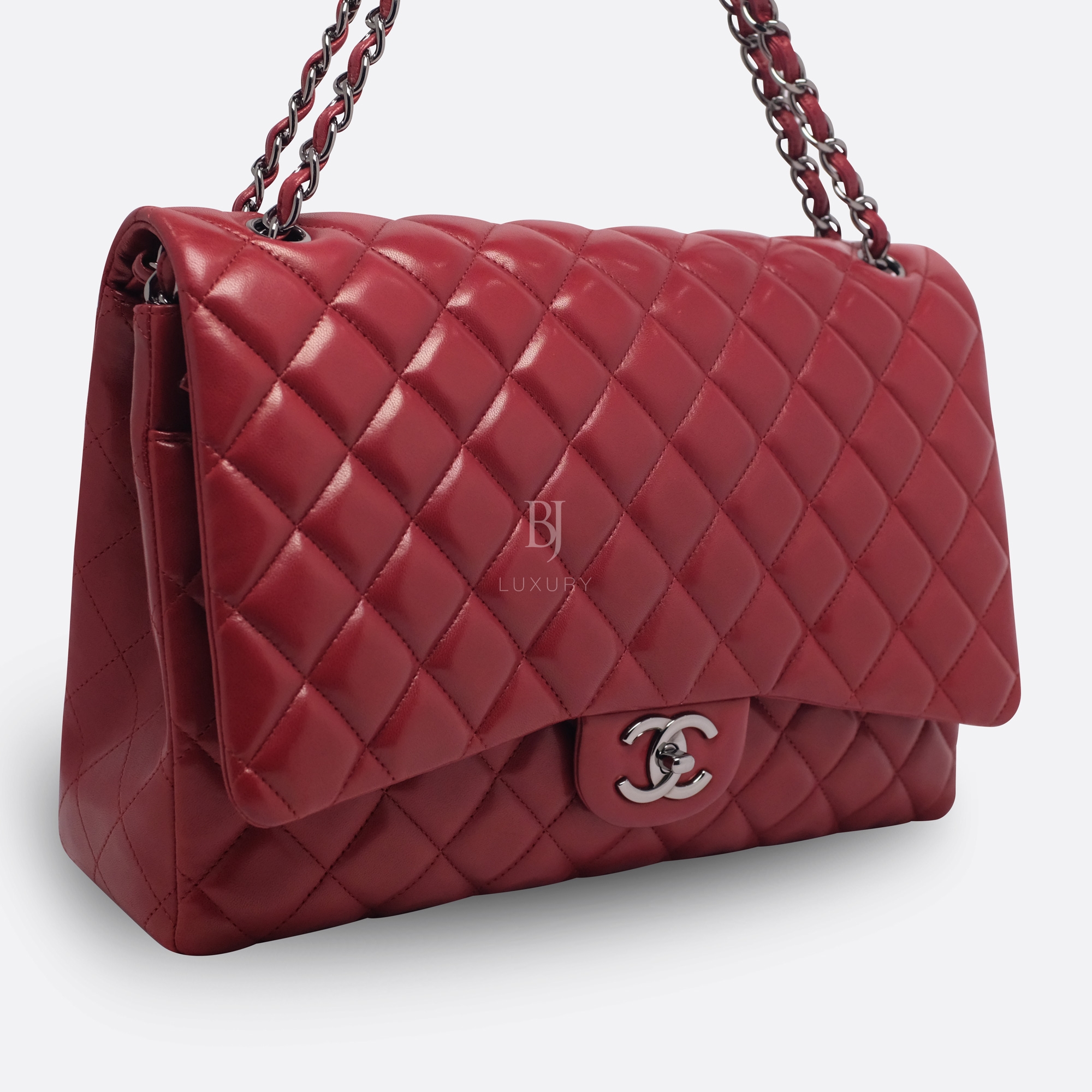 CHANEL CLASSIC HANDBAG MAXI RED LAMBSKIN