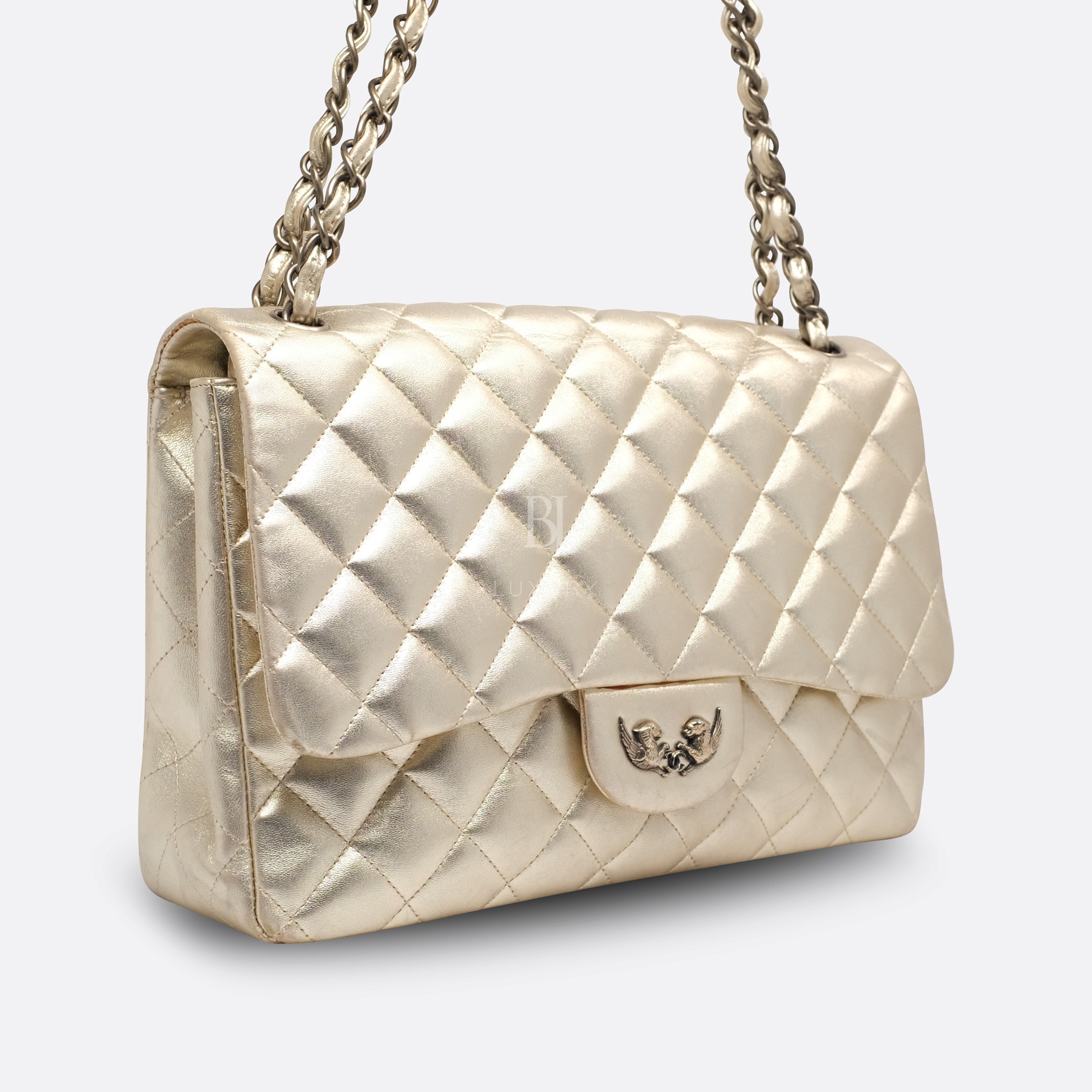 CHANEL FLAP BAG JUMBO GOLD LAMBSKIN