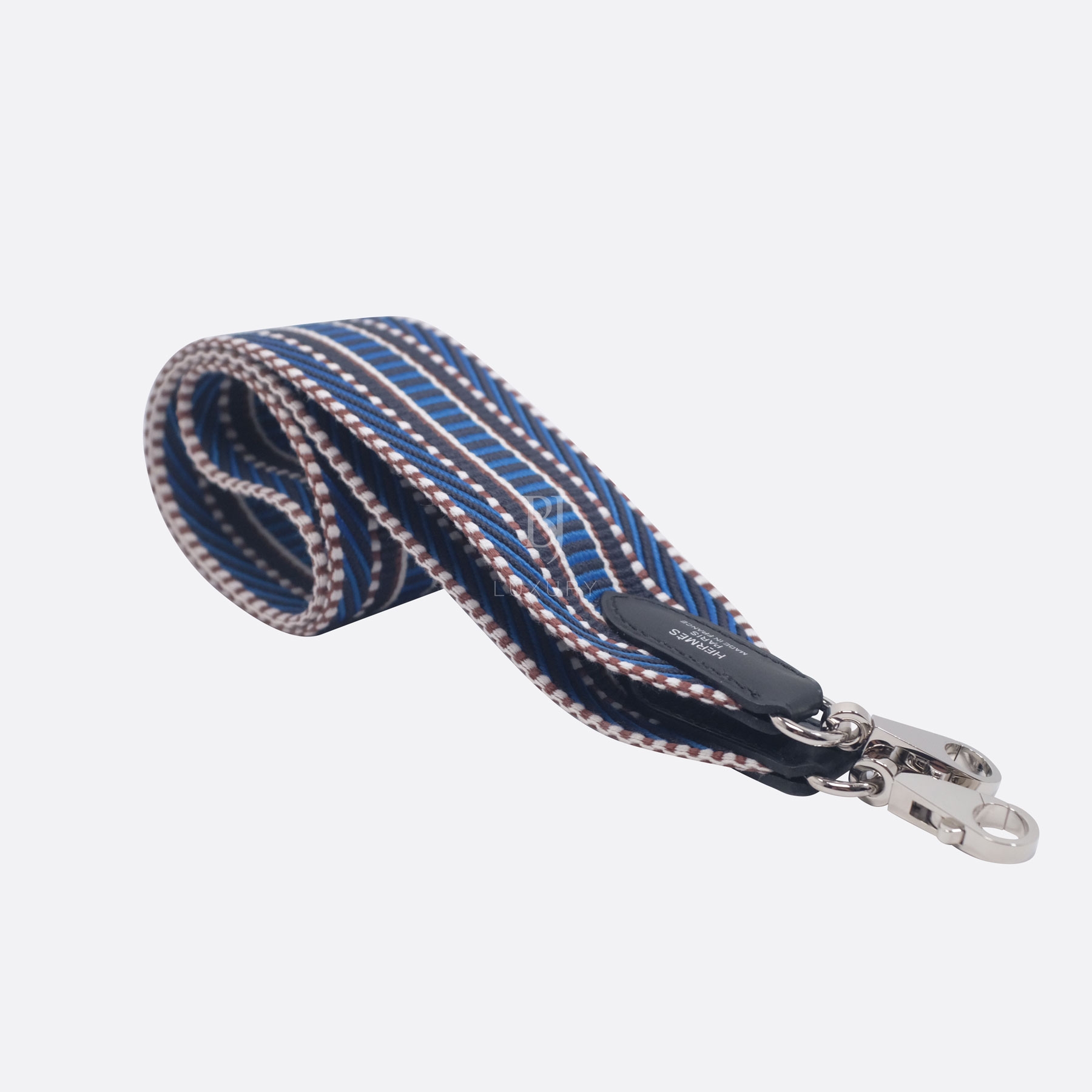 HERMES SANGLE CAVALE BAG STRAP 70CM BLEU ZELLIGE CANVAS, SWIFT