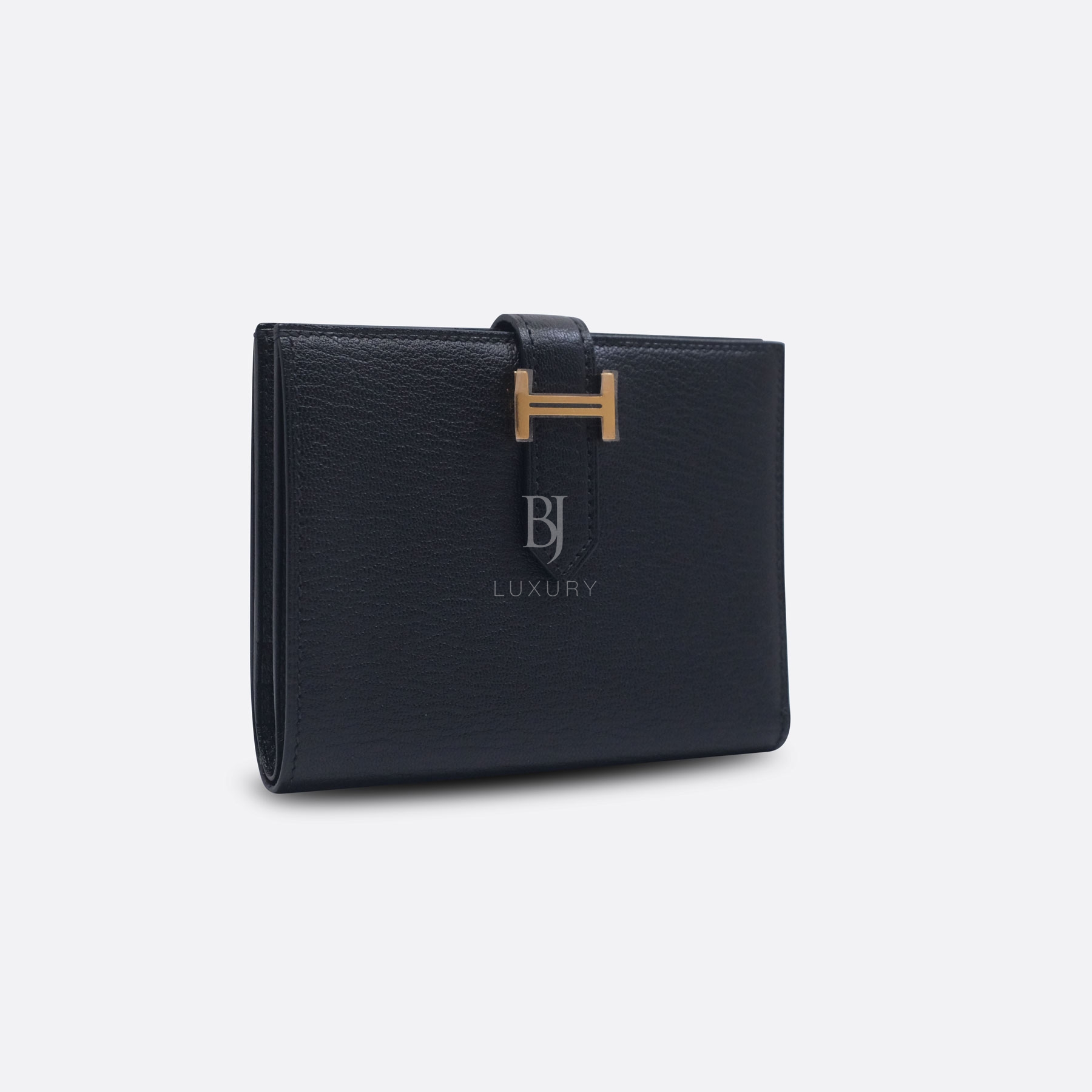 HERMES BEARN WALLET COMPACT BLACK CHEVRE