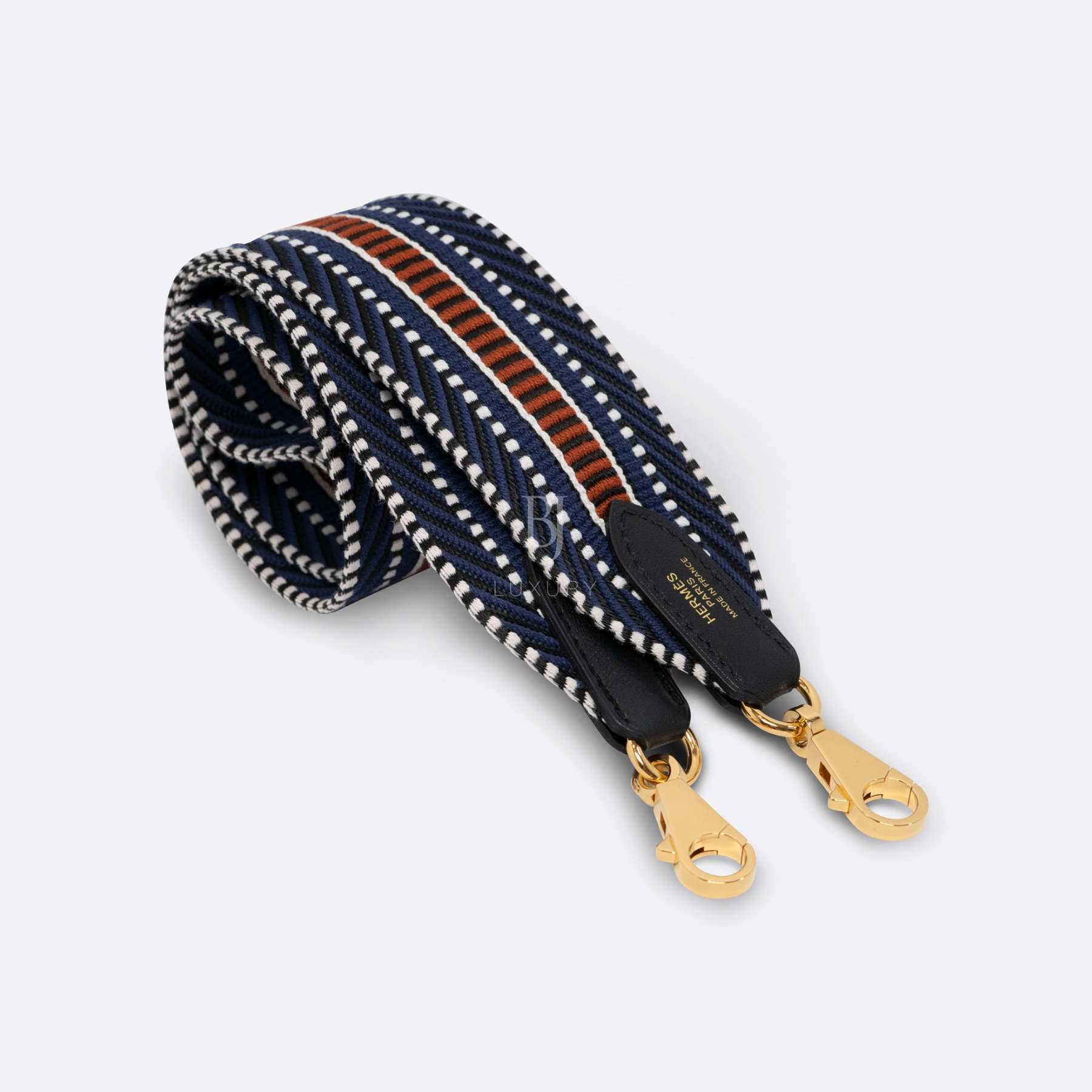 HERMES SANGLE CAVALE BAG STRAP 70CM BLUE CANVAS, SWIFT