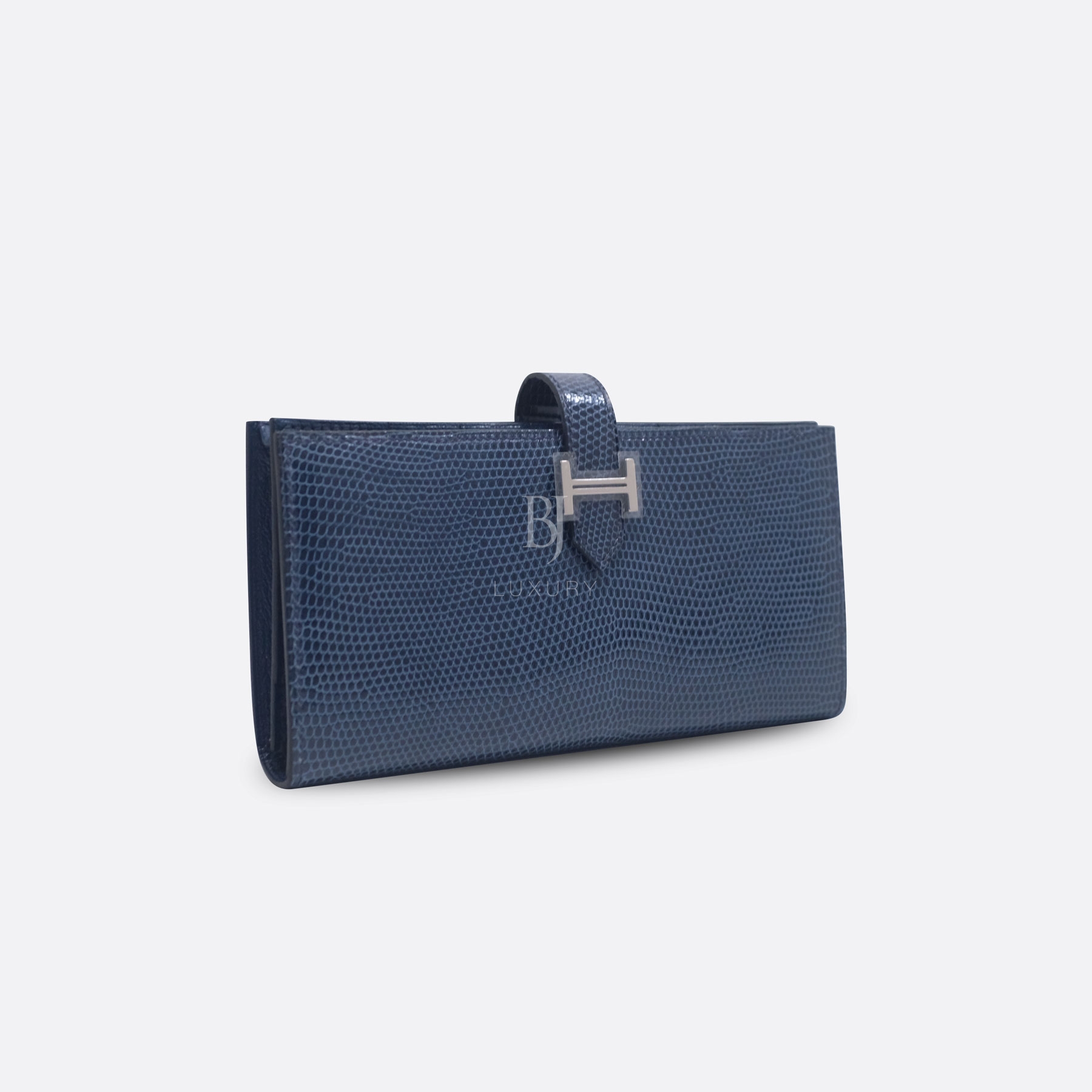 HERMES BEARN WALLET LONG CLUTCH BLEU LIZARD