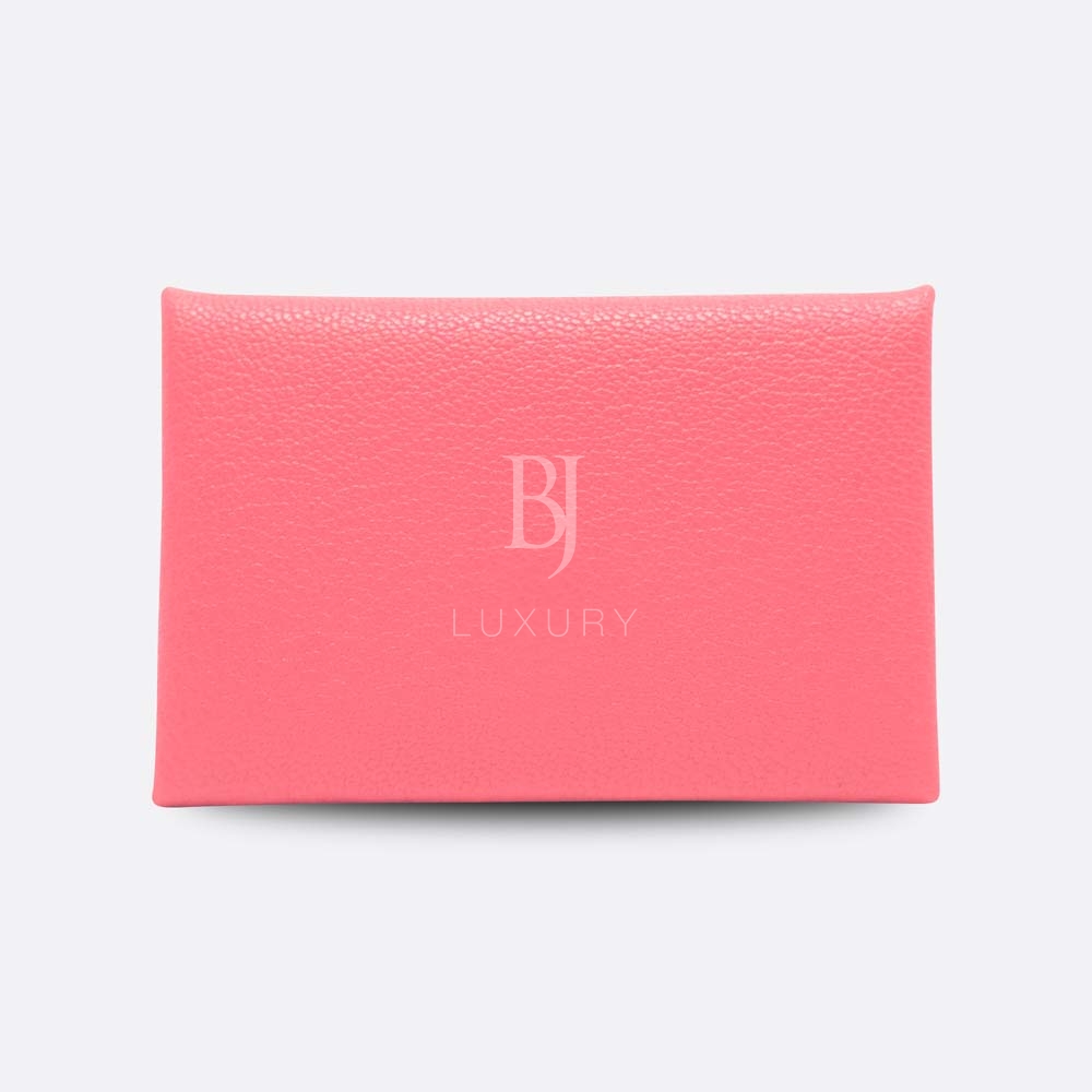 HERMES CALVI CARD HOLDER ROSE TEXAS CHEVRE MYSORE