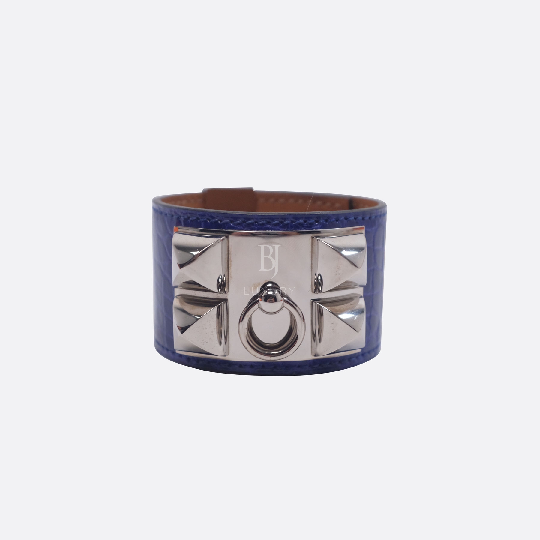 HERMES CDC COLLIER DE CHIEN BRACELET SMALL BLEU ELECTRIQUE ALLIGATOR