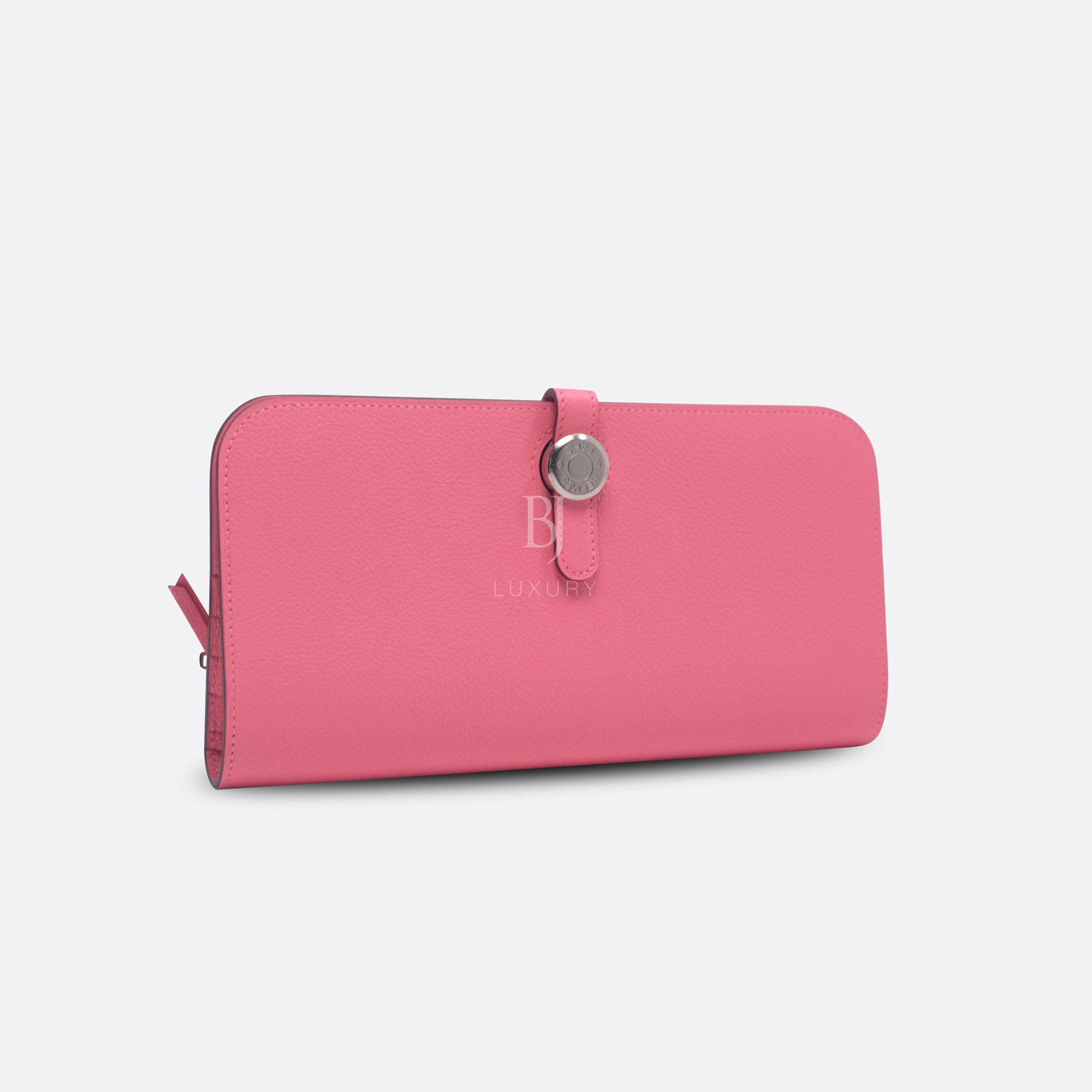HERMES DOGON WALLET PORTEFEUILLE LONG CLUTCH ROSE AZALEE EVERCOLOR