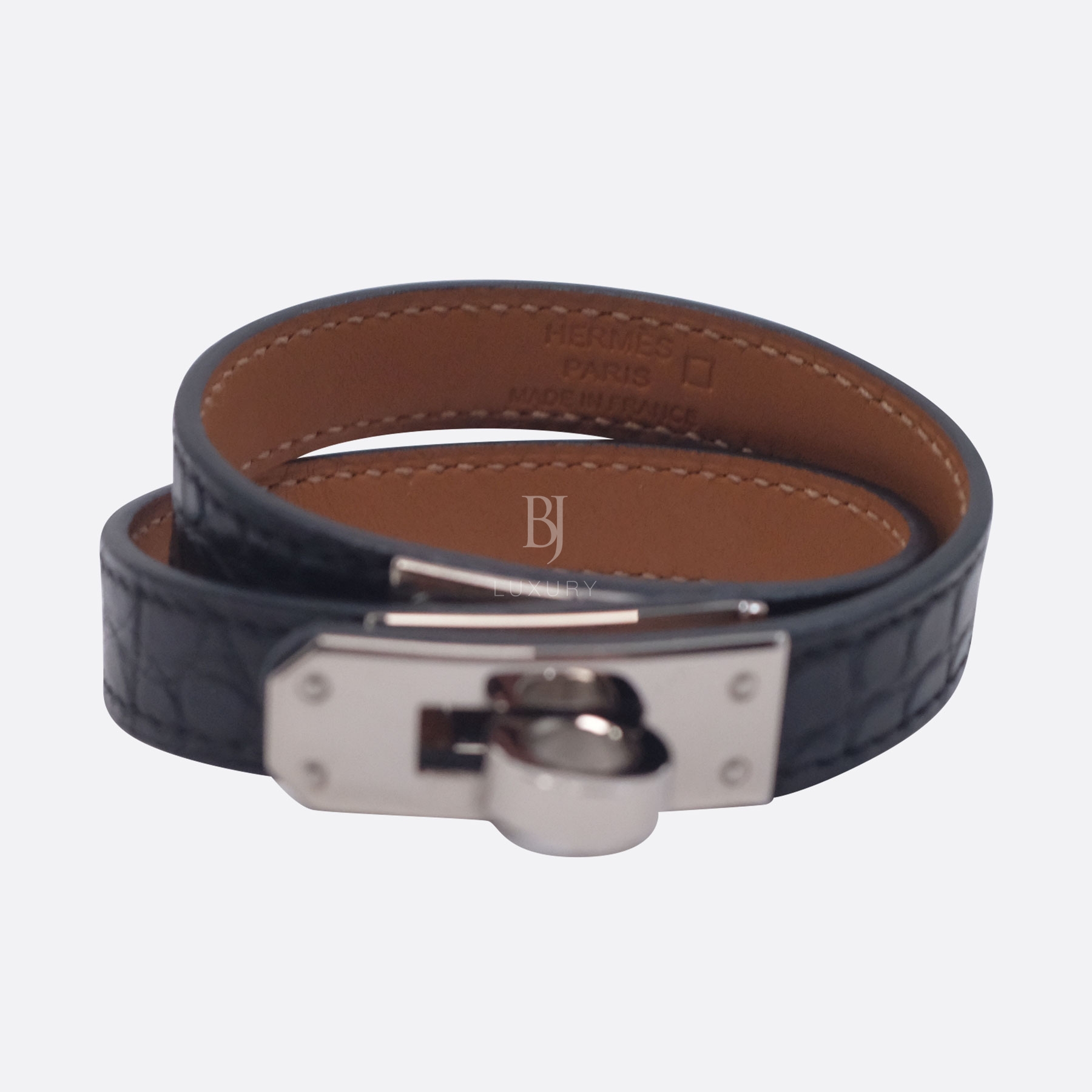 HERMES KELLY DOUBLE TOUR BRACELET SMALL BLACK CROCODILE