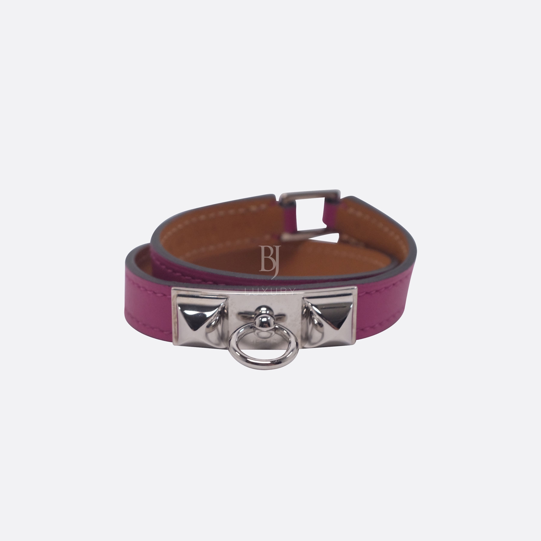HERMES RIVALE DOUBLE TOUR BRACELET SMALL ROSE POURPRE SWIFT