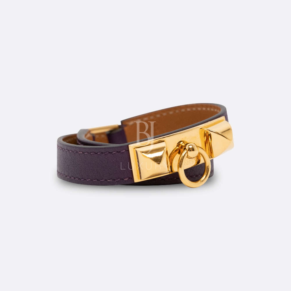 HERMES RIVALE DOUBLE TOUR BRACELET XS PURPLE SWIFT