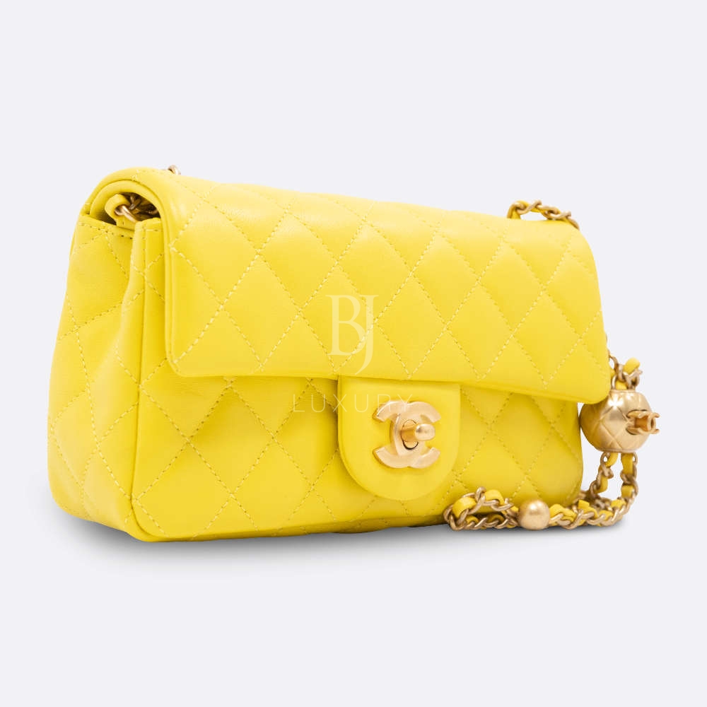 CHANEL FLAP BAG PEARL CRUSH MINI YELLOW LAMBSKIN