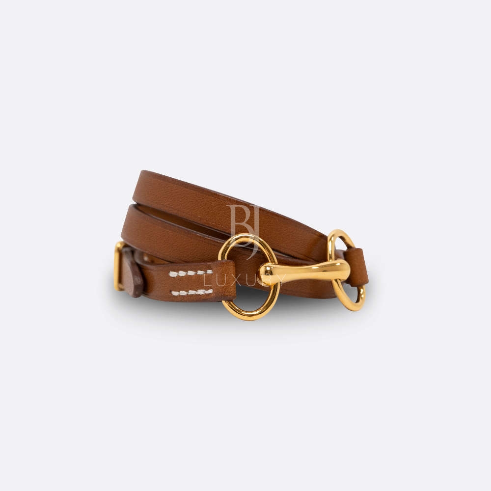 HERMES HERITAGE EQUESTRE TRIPLE TOUR BRACELET XS FAUVE BARENIA
