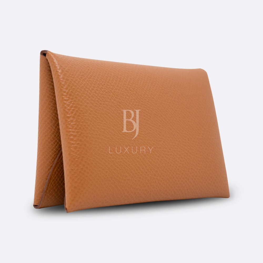 HERMES CALVI DUO CARD HOLDER GOLD EPSOM