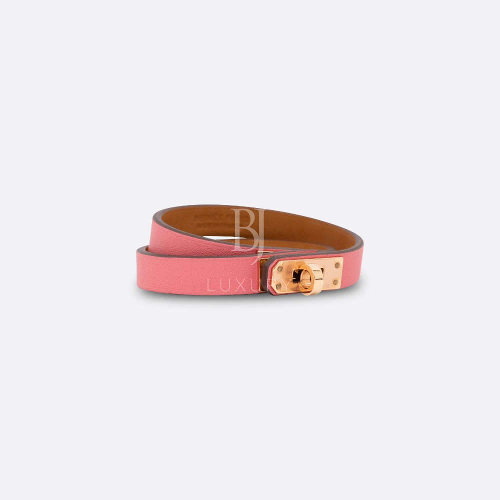 HERMES KELLY DOUBLE TOUR BRACELET XS ROSE AZALEE SWIFT
