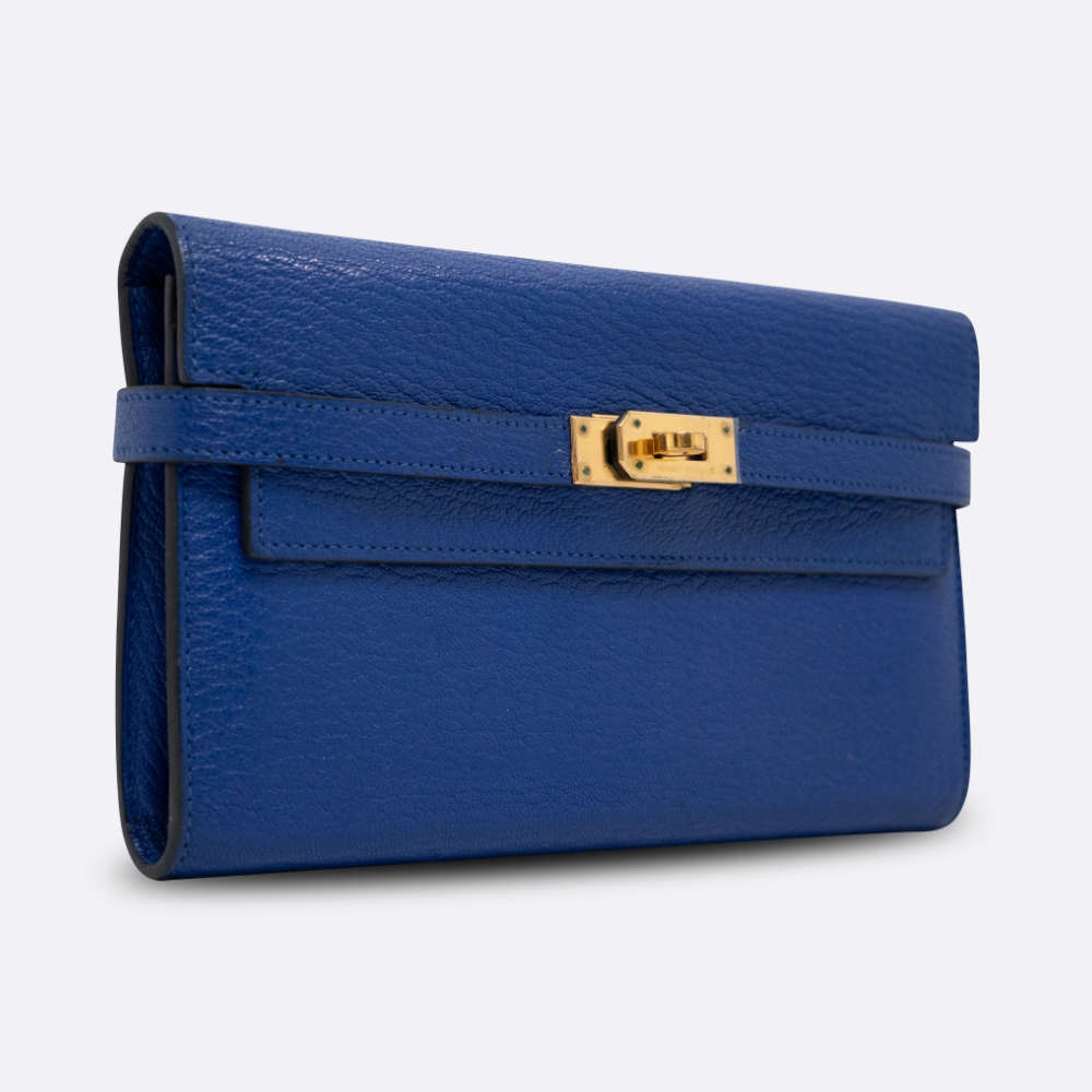 HERMES KELLY WALLET LONG CLUTCH BLEU ELECTRIQUE CHEVRE