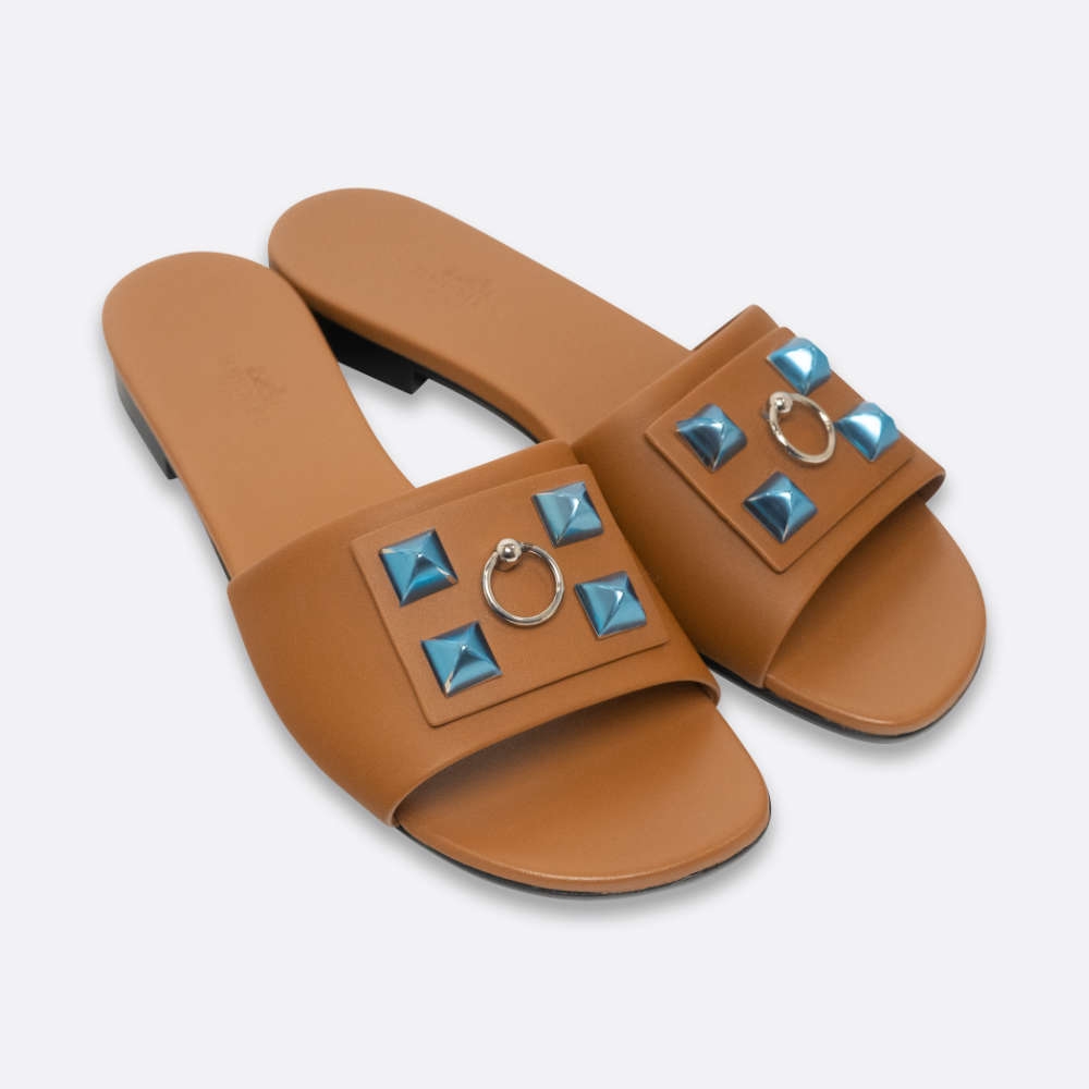 HERMES DUNE SANDALS EU 37.5 GOLD SWIFT