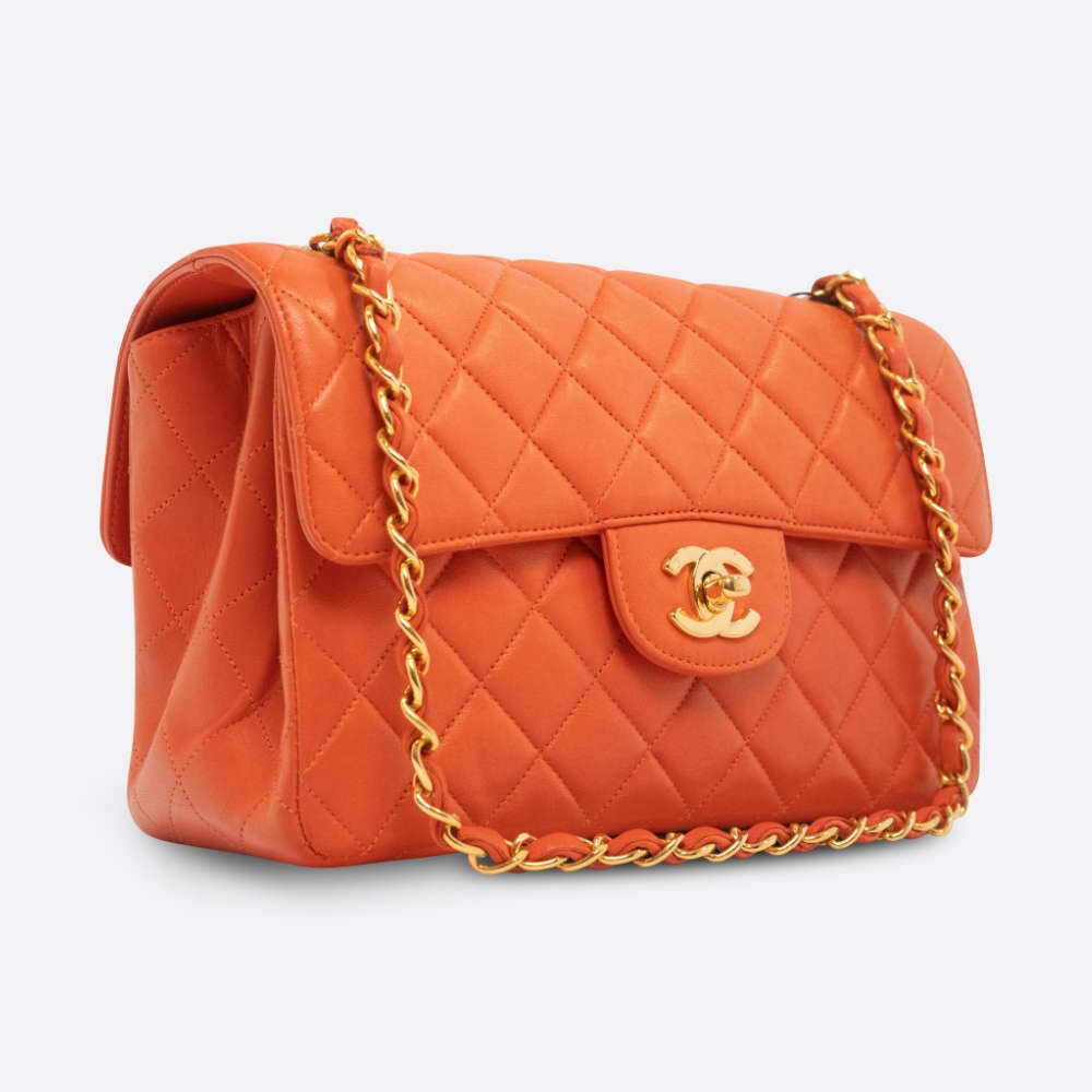 CHANEL FLAP BAG DOUBLE SIDED SMALL ORANGE LAMBSKIN