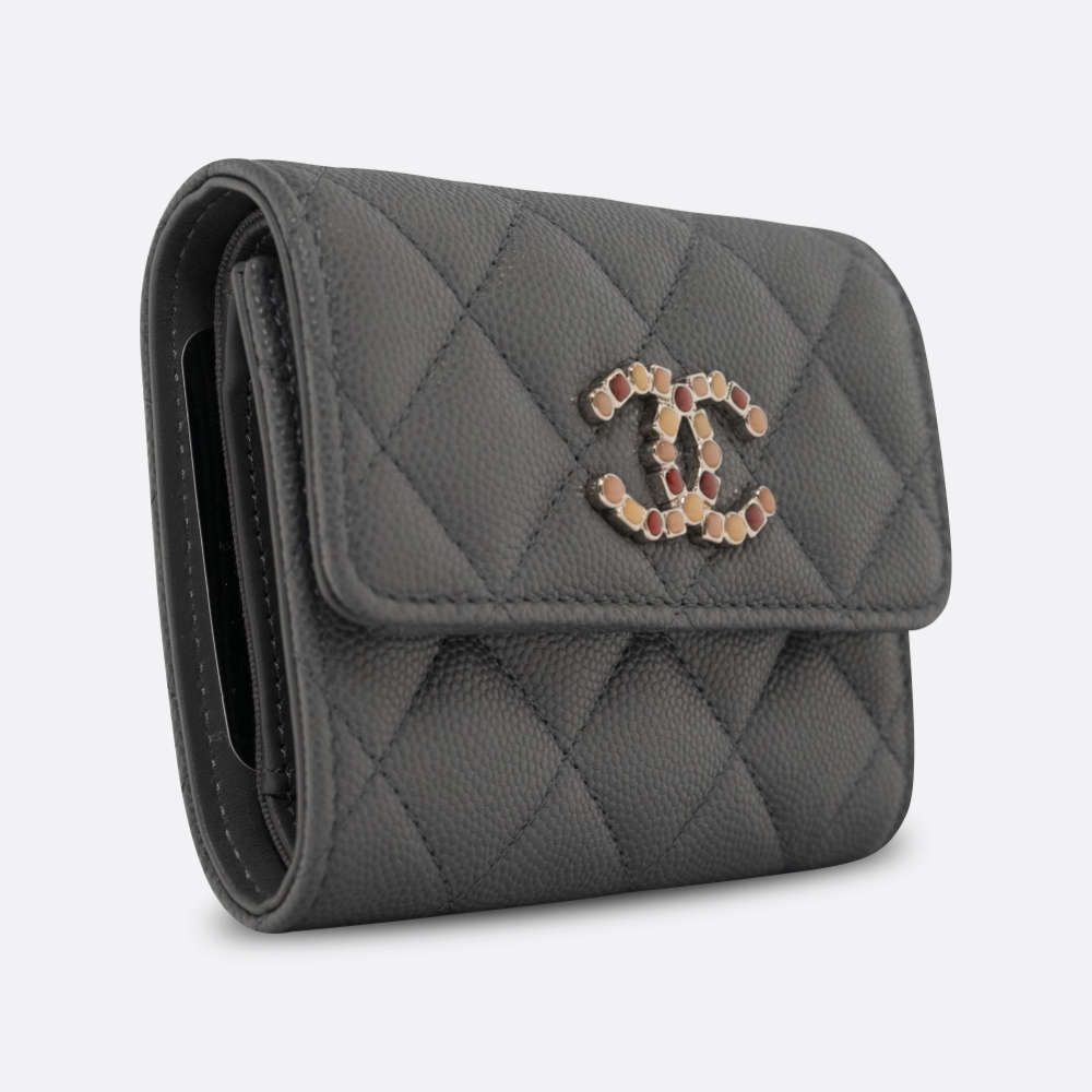 CHANEL WALLET SMALL GRAY CAVIAR