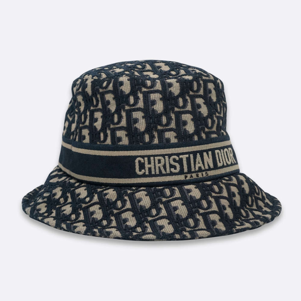 CHRISTIAN DIOR BUCKET HAT 57 NAVY BLUE JACQUARD