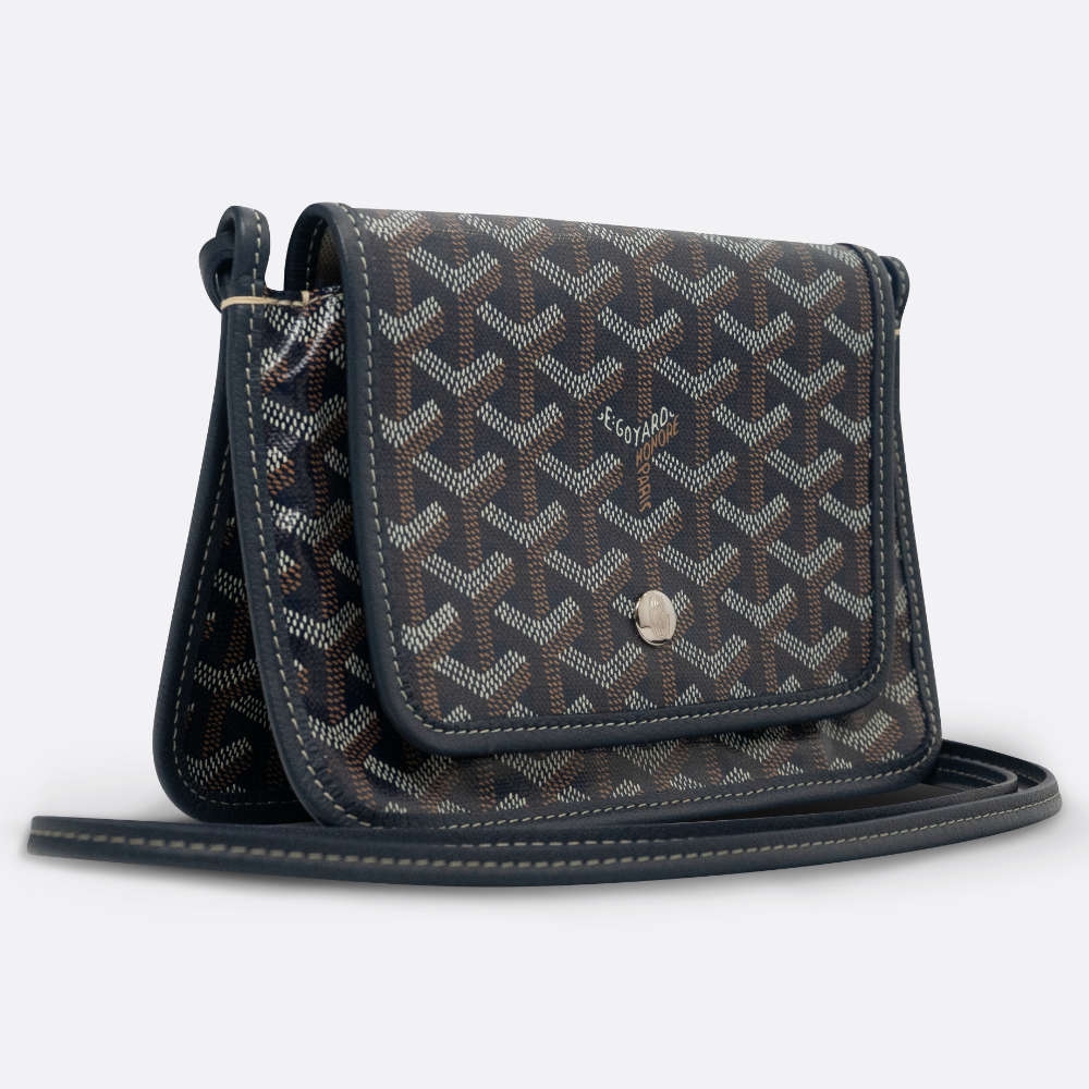GOYARD PLUMET POCKET SLING BAG NAVY BLUE CALF, COATED CANVAS