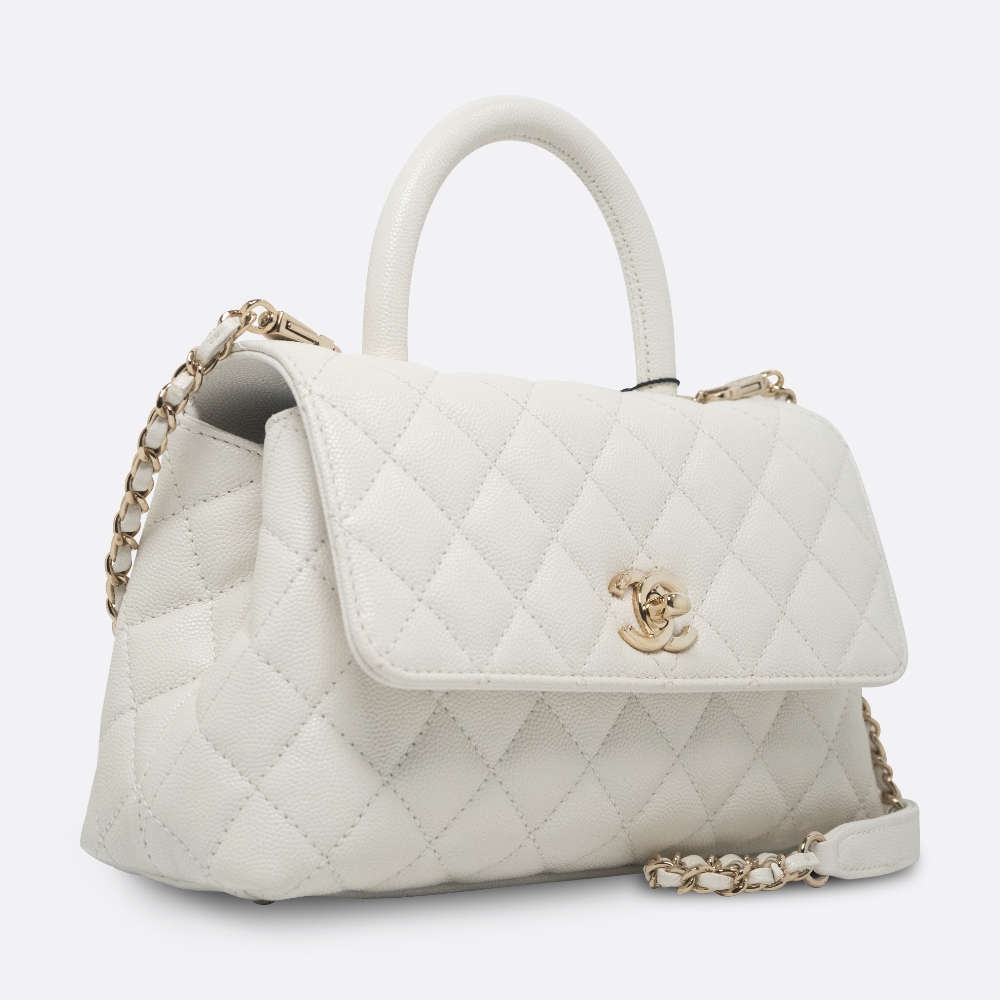CHANEL COCO HANDLE SMALL WHITE CAVIAR