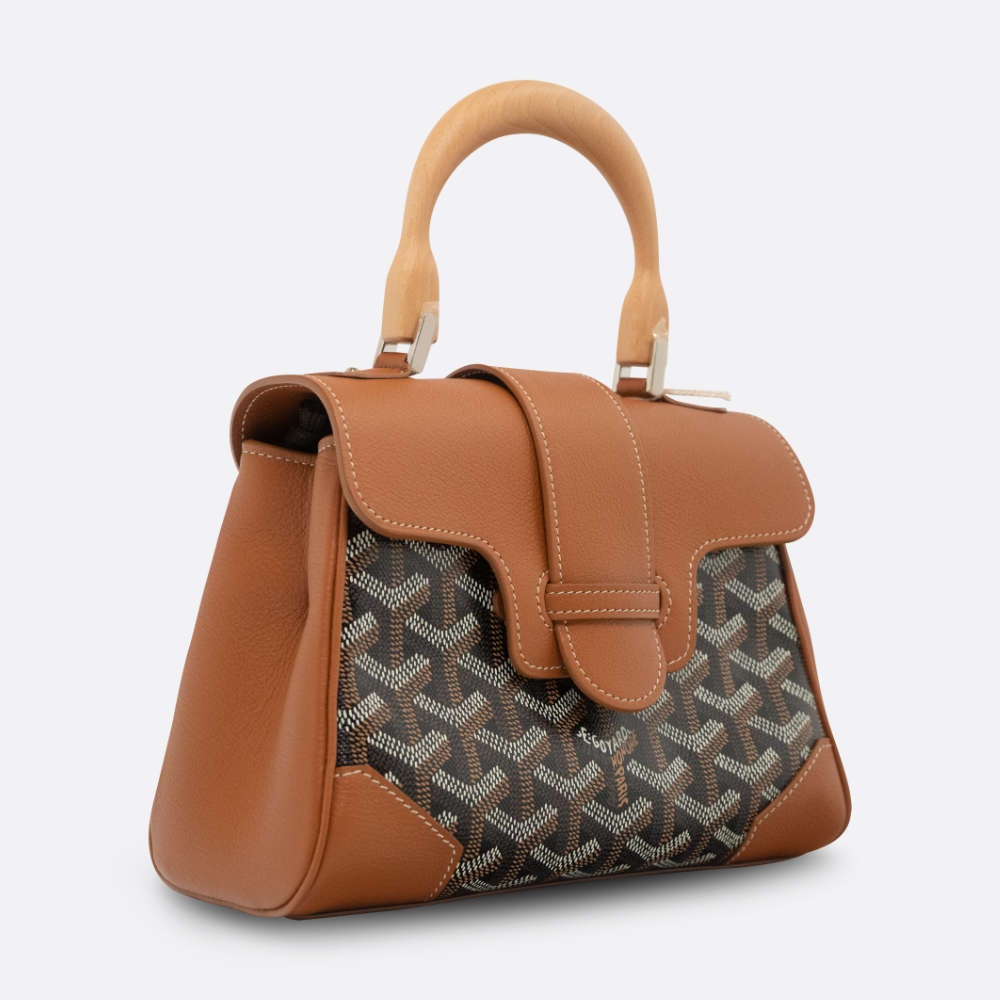 GOYARD HANDBAG MINI BROWN COATED CANVAS