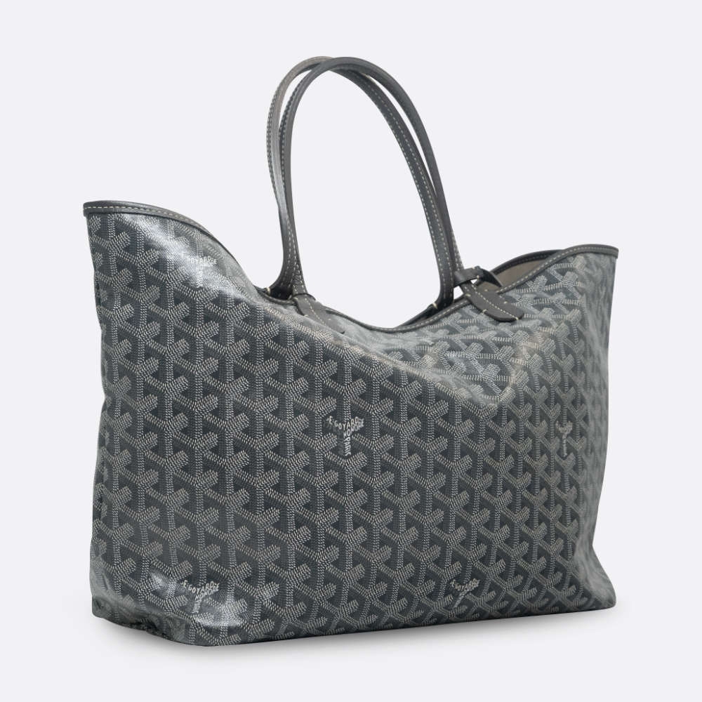 GOYARD SAINT LOUIS TOTE BAG PM GRAY CANVAS, CALF