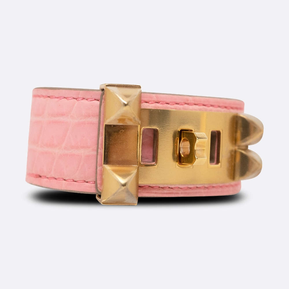 HERMES CDC COLLIER DE CHIEN BRACELET T1 BUBBLEGUM PINK NILOTICUS CROCODILE