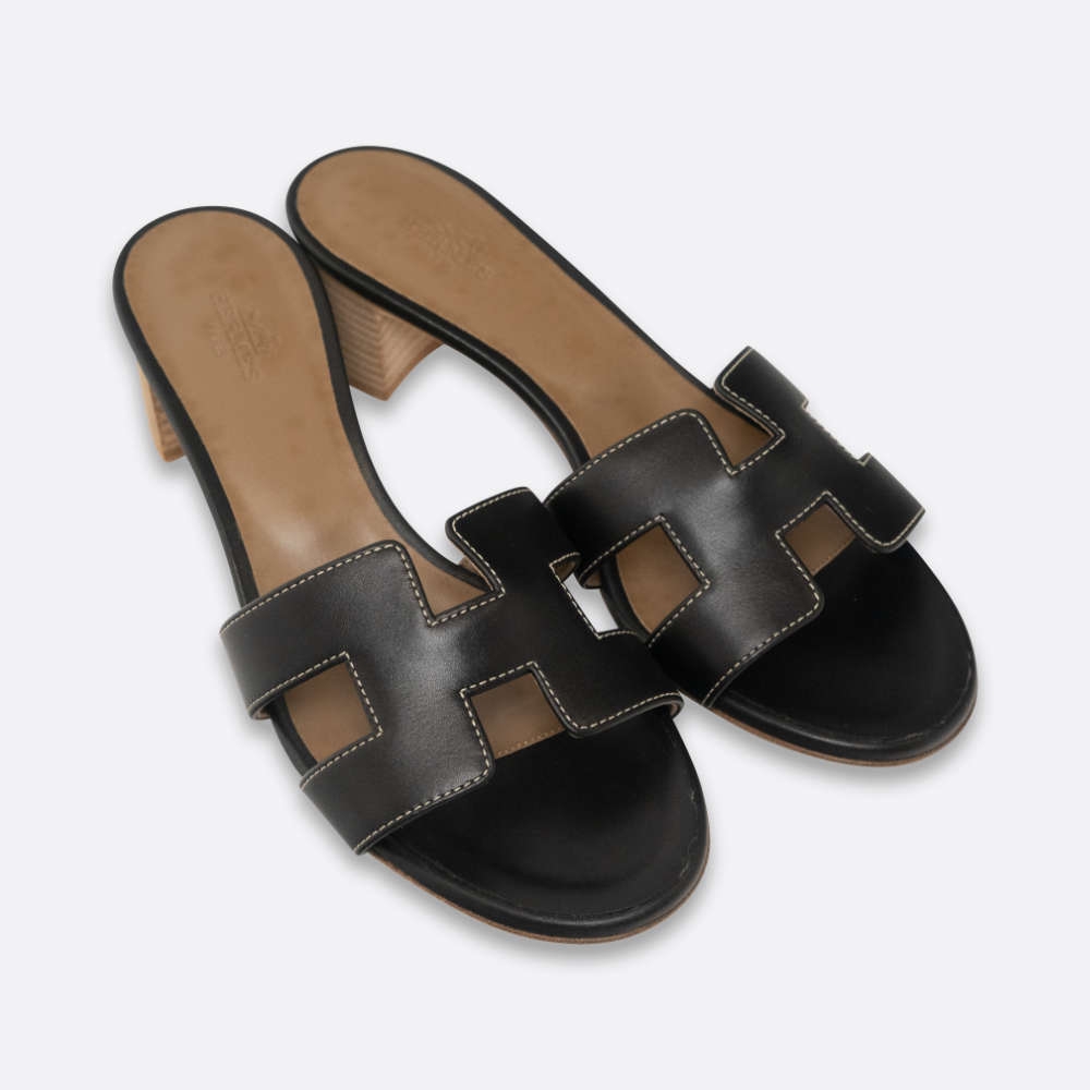 HERMES SANDALS OASIS EU 36.5 BLACK SWIFT