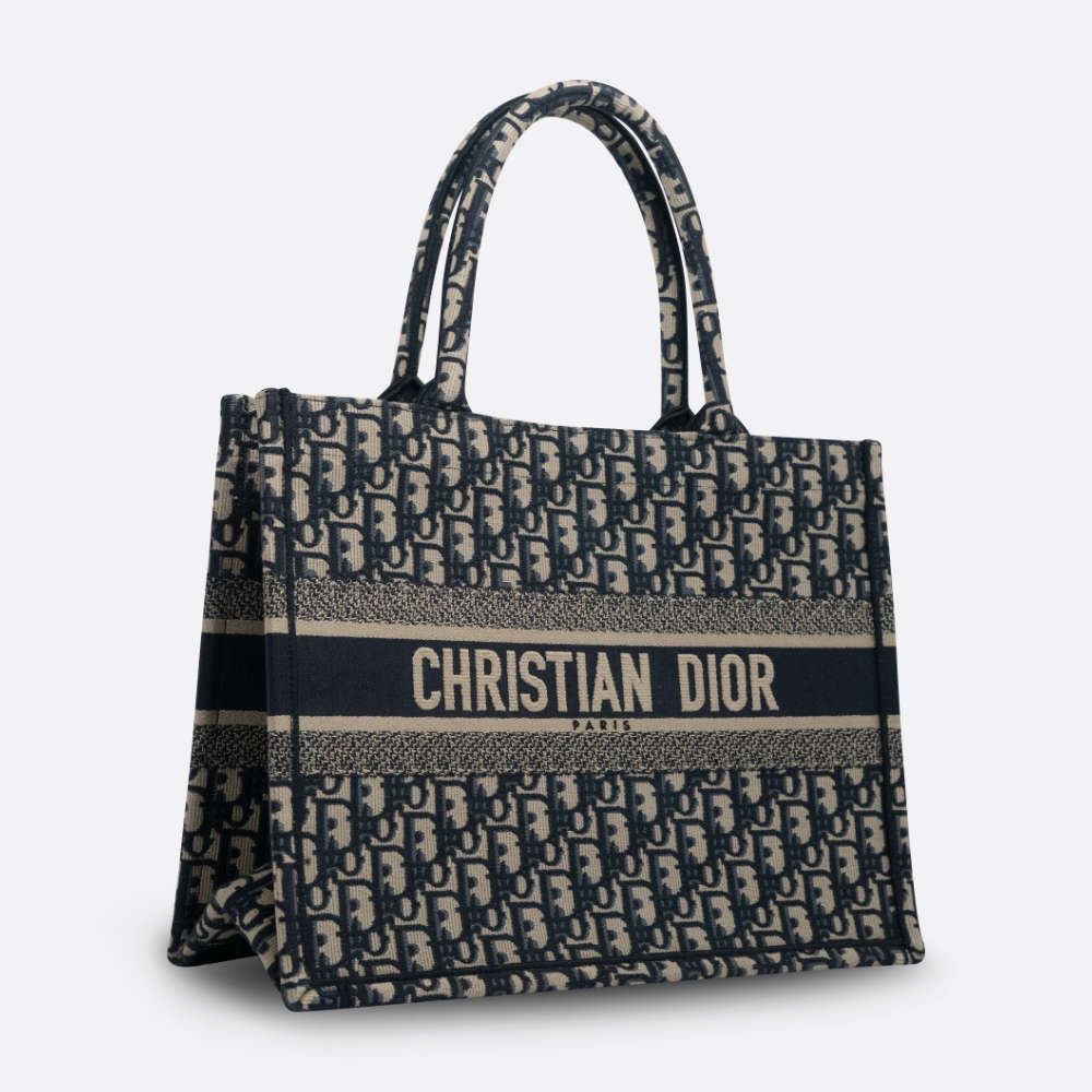 CHRISTIAN DIOR BOOK TOTE MEDIUM NAVY BLUE JACQUARD