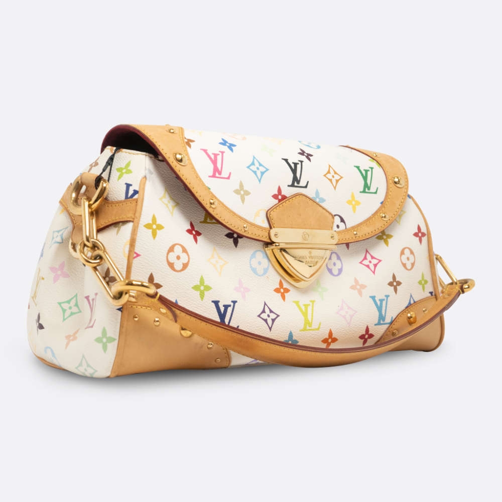 LOUIS VUITTON TAKASHI MURAKAMI BEVERLY BAG MM WHITE CANVAS, CALF