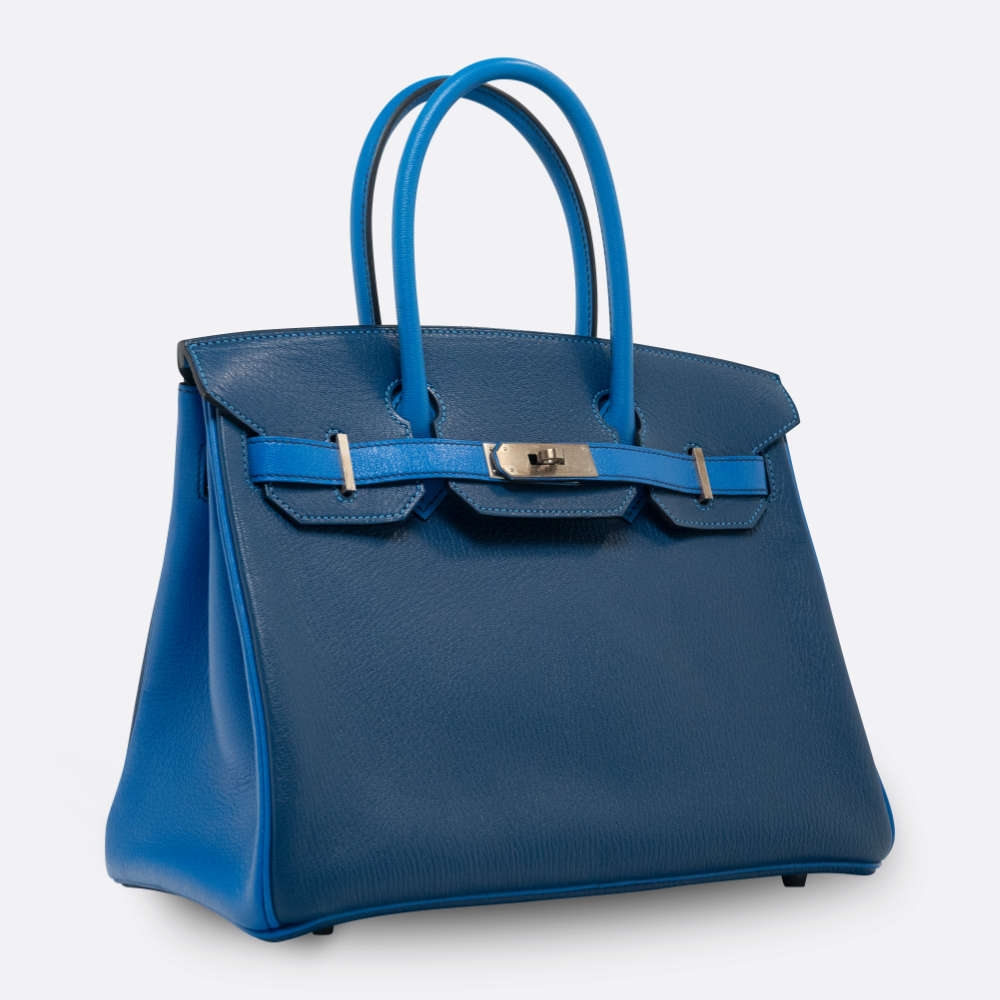 HERMES BIRKIN HSS 30 BLUE CHEVRE MYSORE