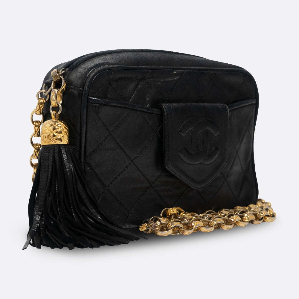 CHANEL CAMERA CASE SMALL BLACK LAMBSKIN