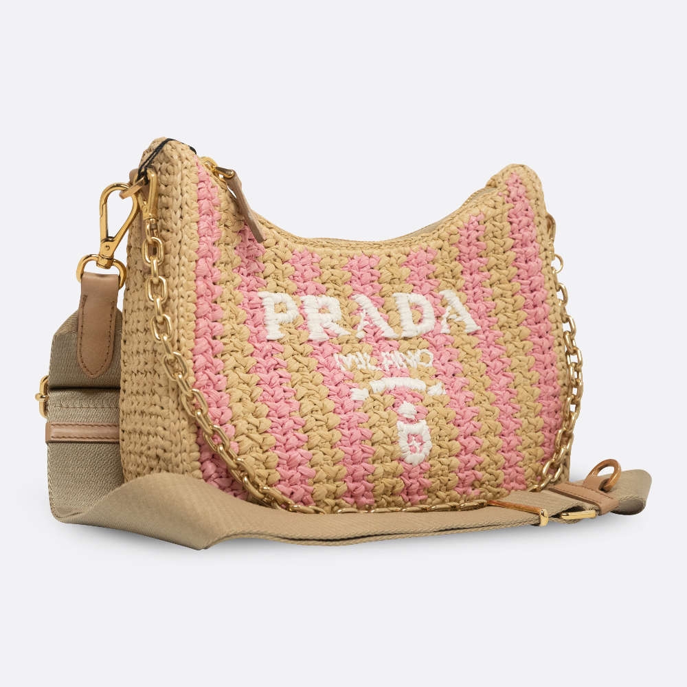 PRADA RE-EDITION 2005 SHOULDER BAG NATURAL RAFFIA