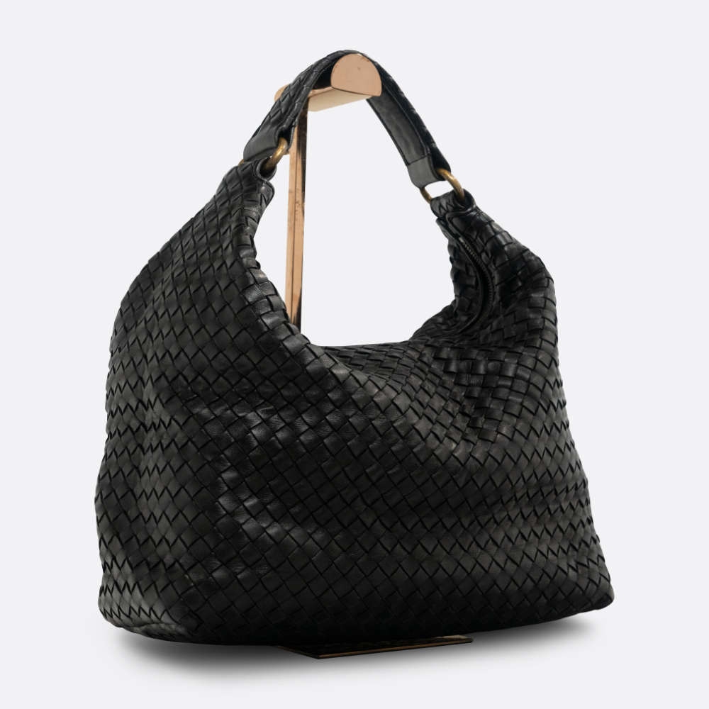 BOTTEGA VENETA HOBO INTRECCIATO BLACK INTRECCIATO, LEATHER