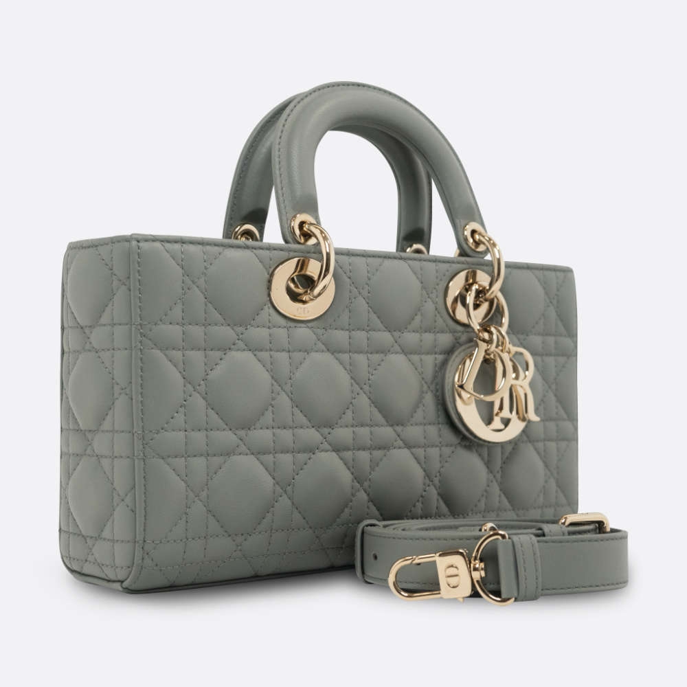 CHRISTIAN DIOR LADY D-JOY MEDIUM GREY LAMBSKIN