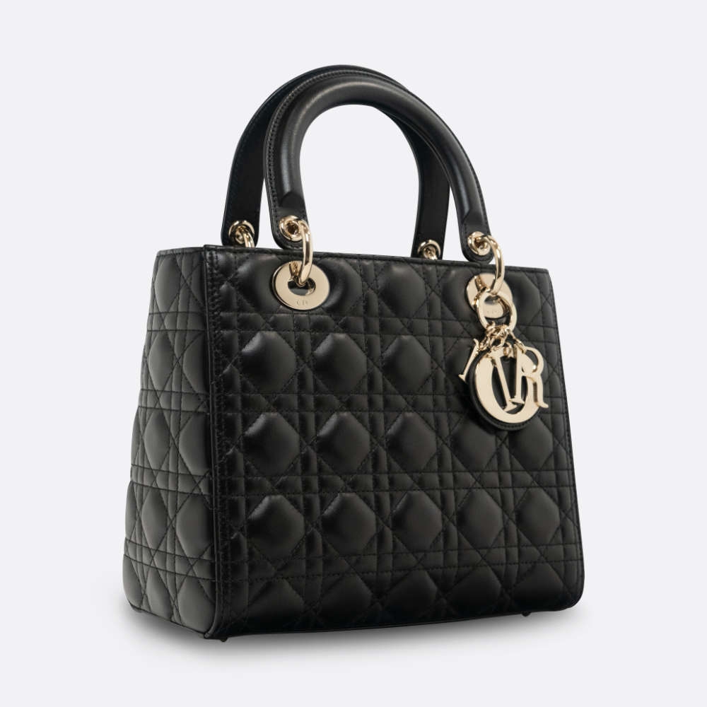 CHRISTIAN DIOR LADY DIOR MEDIUM BLACK LAMBSKIN