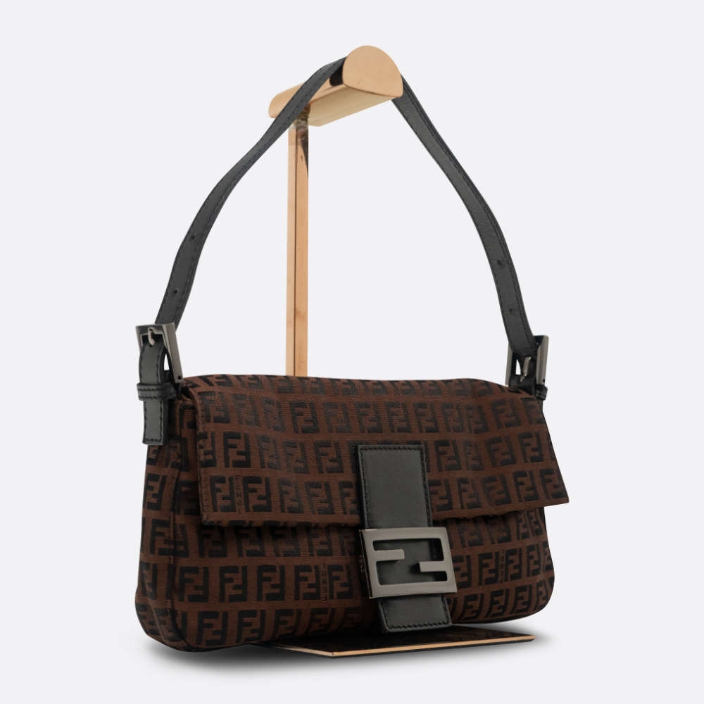 FENDI BAGUETTE SHOULDER BAG SMALL BROWN CANVAS