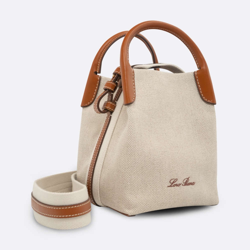 LORO PIANA BALE BAG MINI BEIGE CANVAS, CALF