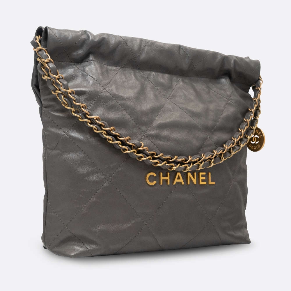 CHANEL CHANEL 22 SMALL GRAY SHINY CALFSKIN