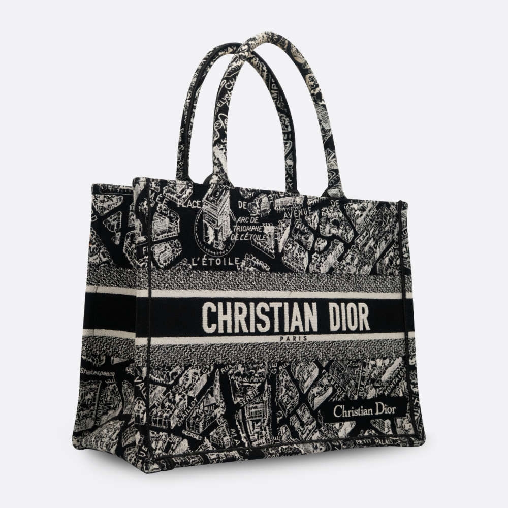 CHRISTIAN DIOR BOOK TOTE MEDIUM BLACK, WHITE FABRIC