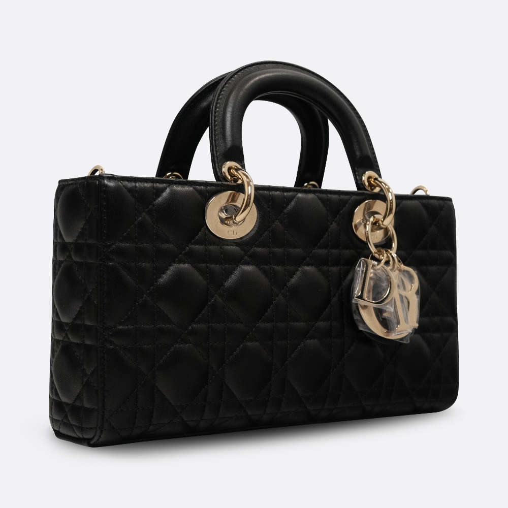 CHRISTIAN DIOR LADY D-JOY MEDIUM BLACK LAMBSKIN