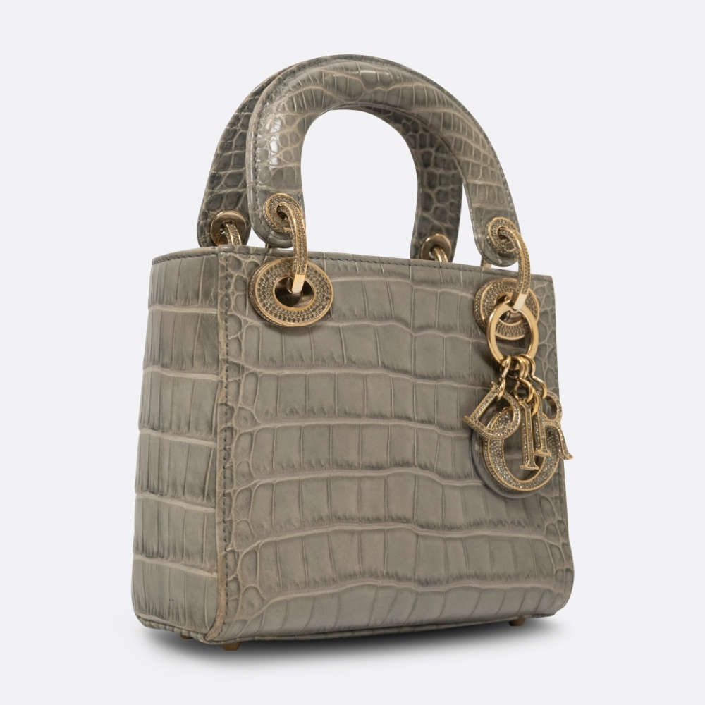 CHRISTIAN DIOR LADY DIOR MINI GRAY ALLIGATOR