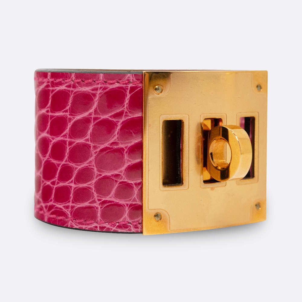 HERMES KELLY DOG BRACELET SMALL ROSE MEXICO ALLIGATOR