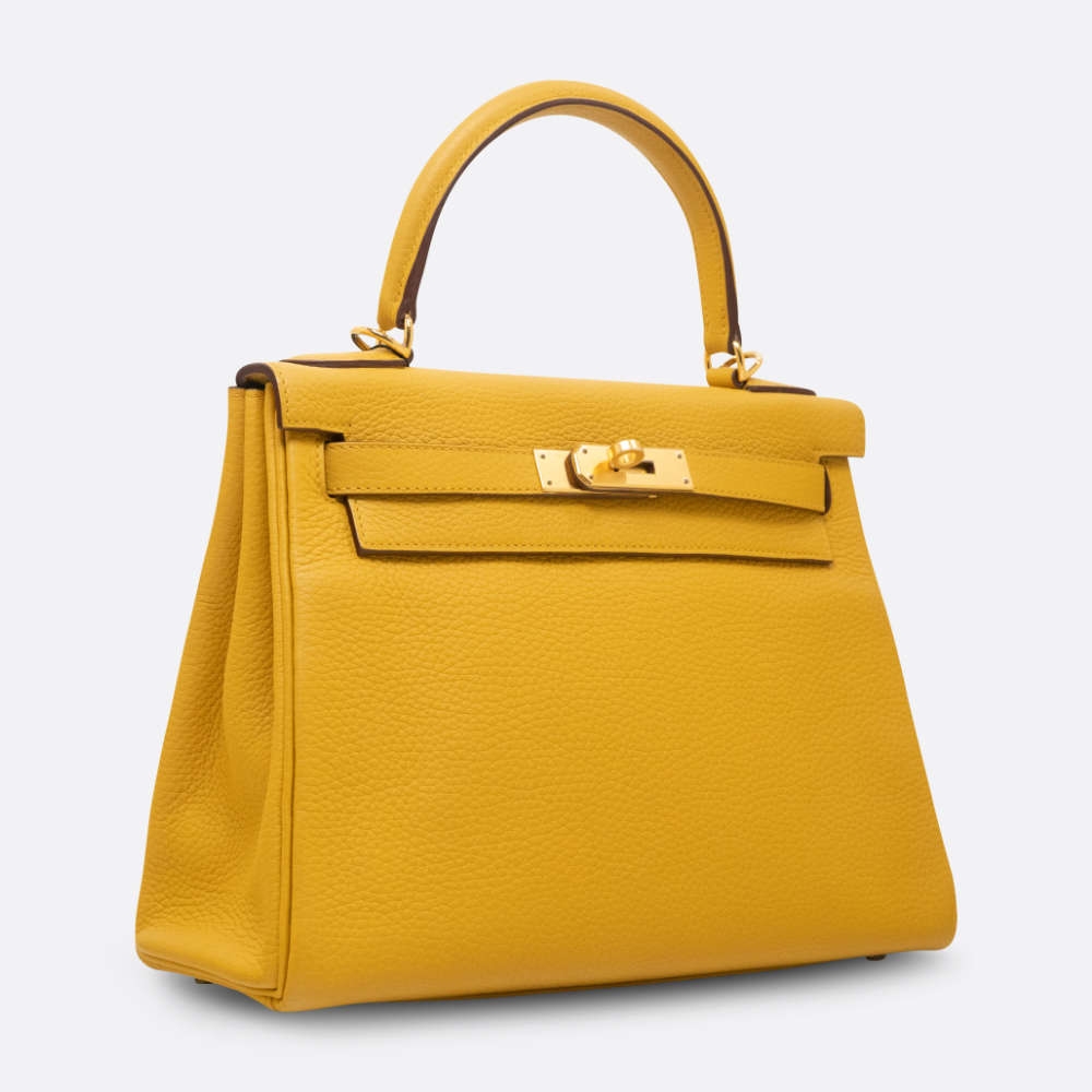 HERMES KELLY RETOURNE 28 JAUNE AMBRE TOGO