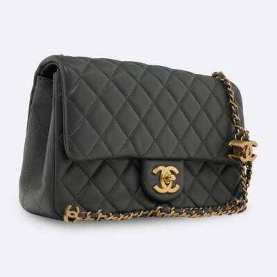 CHANEL CLASSIC HANDBAG SMALL GRAY LAMBSKIN