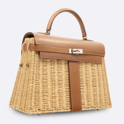 HERMES KELLY PICNIC 35 FAUVE BARENIA, WICKER