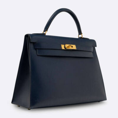 HERMES KELLY SELLIER 32 BLUE BOX CALF
